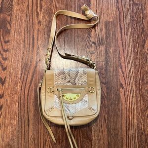 Sam Edelman Tan Leather Crossbody Bag with Gold Hardware & Snakeskin Detailing